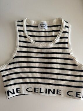 Celine Black & White Striped Ribbed Crop Tank